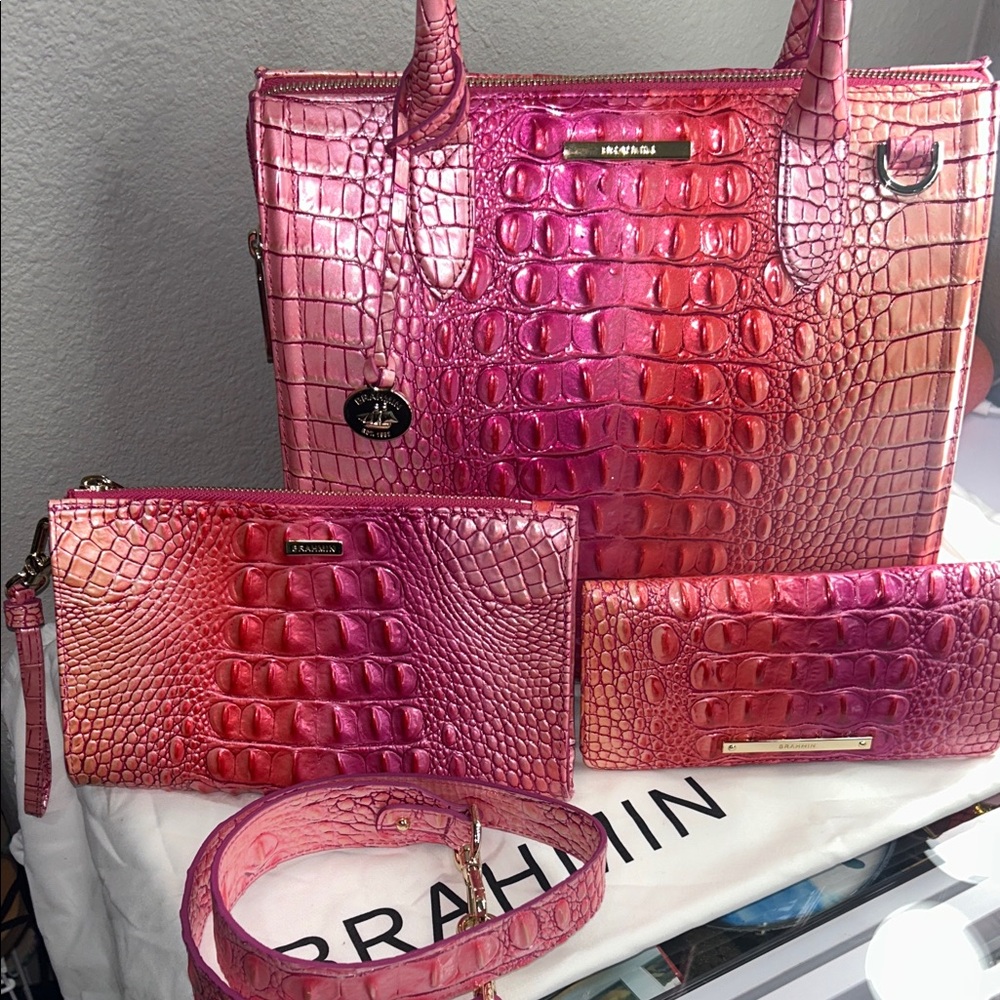 Brahmin LG Leather Satchel Caroline Cupid Ombre, Wallet & Cosmetic pouch